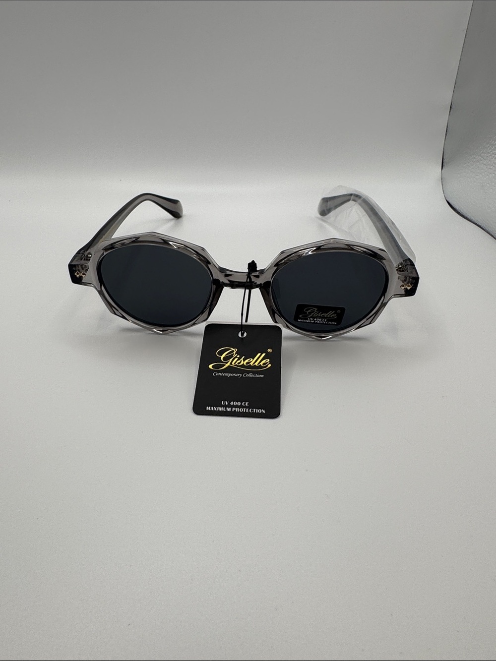 Giselle Contemporary Collection Round Sunglasses - Grey Frame, Black Lenses
